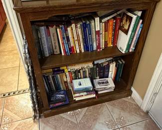 Oak Veneer Two-Shelf Bookcase with Assorted Hardcover Books