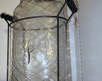Vintage Embossed Glass Jar with Metal Stand and Lid