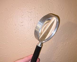 Vintage 1960s Magnifying Glass with Ribbed Handle and Aluminum Frame