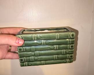Vintage Green Bamboo Motif Ceramic Planter