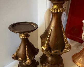 Ornate Resin Candle Holders with Crackle Glaze Urn