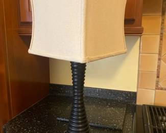Ribbed Black Table Lamp with Square Fabric Shade