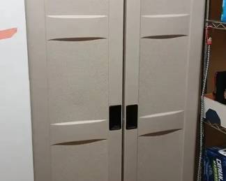 Suncast Locking Resin Storage Cabinet  Taupe Utility Organizer