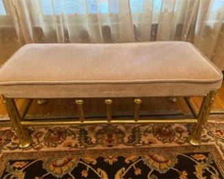 Vintage MidCentury BrassLook Upholstered Footboard Bench