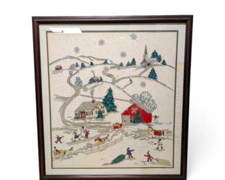 Framed Snowy Day Fabric Artwork 34 x32