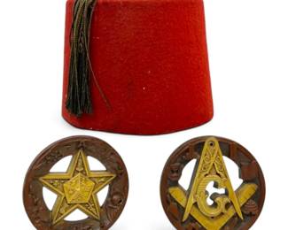 Freemason Fez Syroco Wood Wall Plaques Mid 20th Century