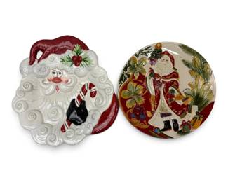Two Fitz and Floyd Christmas Ceramic Plates Santa Designs