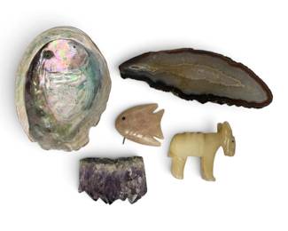 Abalone, Crystals, Carved Animal Figurines