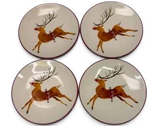 Four Longaberger Christmas Reindeer Plates