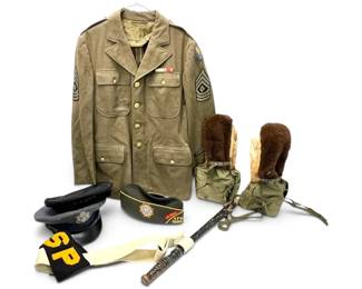 Vintage US Army Air Forces Jacket, US Extreme Cold Artic Mittens, US Navy Shore Patrol Baton More