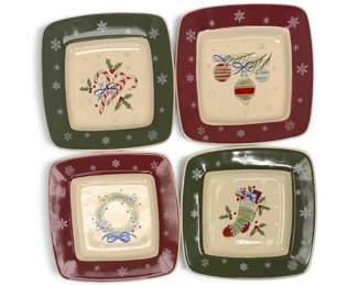 Four Longaberger Christmas Plates Wreath, Candy Cane, Ornament, Stocking Designs