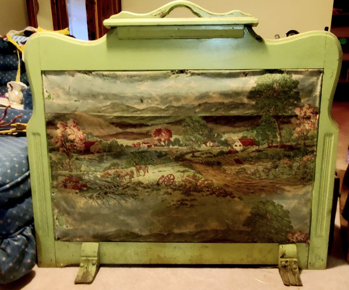 Antique fireplace screen painting on canvas