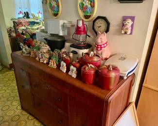 Figurines and assorted items. Cabinet for sale as well.