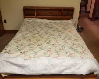 4 of 4 cedar bedroom suit bed with head and foot board with shelves in head board.