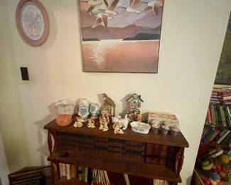 Bookcase and artwork.