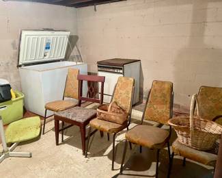 Vintage kitchen chairs, chest freezer and mobile dishwasher she never used.