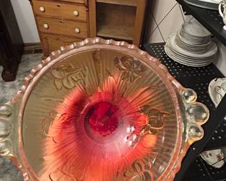 Vintage Jeannette Glass Amberina Iris and Herringbone Footed Bowl second image