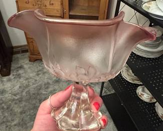 Mikasa Rosella Pink Frosted Glass Footed Bowl second image