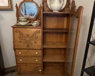 Antique Victorian Oak SidebySide Secretary Bookcase