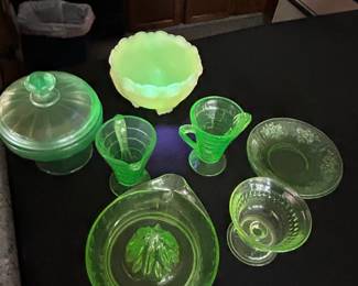 Vintage Uranium Glass Collection Assorted Patterns