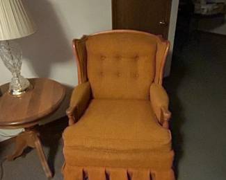 Vintage Tufted Wingback Armchair with Ruffled Skirt second image