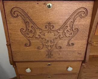 Antique Victorian Oak SidebySide Secretary Bookcase second image