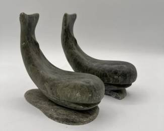 Soapstone Whale Carvings By Pieter Muckenheim
