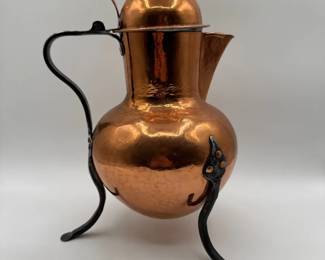 French Copper Kettle, Large 3 Legged Coquemar