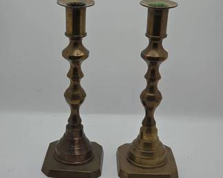 Vintage Brass Candlestick Holders With Stacked Ring Detail