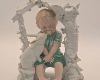Antique Gebruder Heubach Vase Featuring Child With Bunny