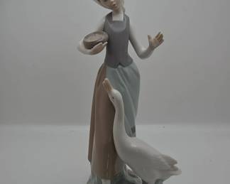 Lladro Girl Feeding Goose Figurine