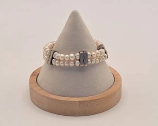 Lisa Jenks Double Strand Freshwater Pearl And Sterling Silver Bracelet