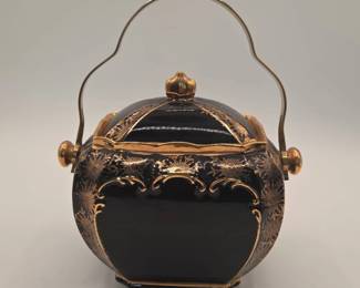 Vintage Sadler Black And Gold Biscuit Barrel