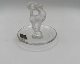 Vintage Lalique Ram Frosted Crystal Pin Dish