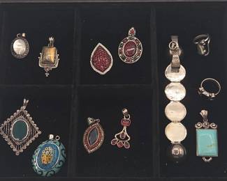 Assorted Silver And Sterling Silver Pendants With Colorful Stones, And 2 Rings
