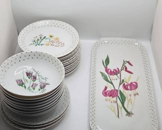 Vintage Arzberg Porcelain Dinnerware Featuring Delicate Floral Motifs And Gold Polka Dots