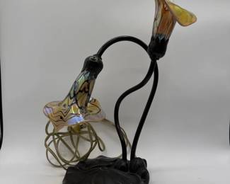 006 Art NouveauTiffany Style Lily Pond Double Arm Table Lamp