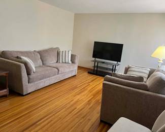 tv, lamps, tv stand, desk chair