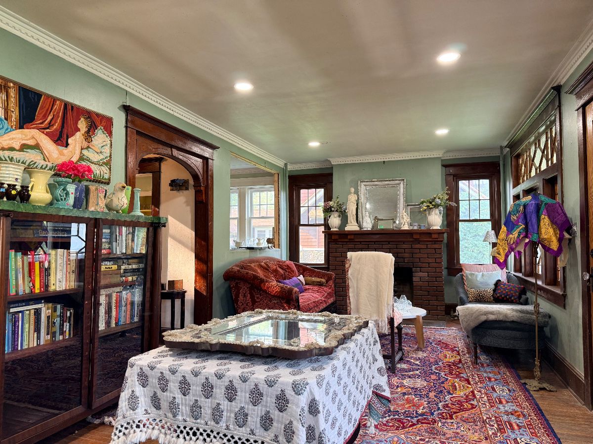 Furnishings from a Brooklyn Brownstone, vintage 20 sofa (original upholstery) Chaise newly upholstered, Venetian mirror, Persian rug, pottery collection...