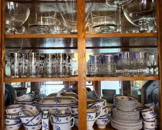 Spode Gloucester set, glass sets, highball, lowball, martini, wine, champagne flutes, clear glass serving pieces
