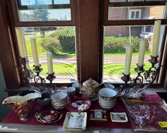 Japanese tea sets, Buddhas, candle sticks, collectible glassware, vintage ash trays