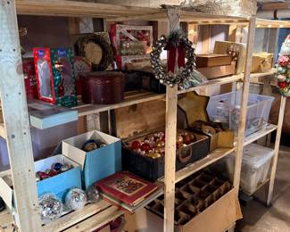 Vintage Christmas decor, lights, trees, ornaments