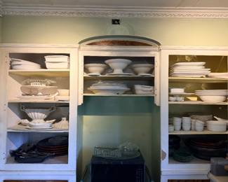 Vintage white dishware, serving platters, footed bowls