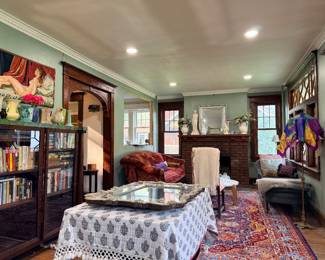 Furnishings from a Brooklyn Brownstone, vintage 20 sofa (original upholstery) Chaise newly upholstered, Venetian mirror, Persian rug, pottery collection...