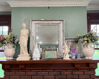 40s urns, Art Noveau mirror, Capodimonte figurine, Wedgewood, Kwan Yin figurine