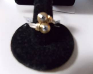 Yellow and White Gold ring w/2 Diamonds 
