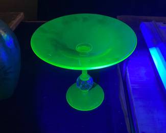 Vaseline/ uranium  glass Compote