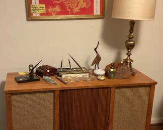 Stereo console cabinet, Chinese hand woven linens