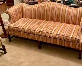 Orange stripped Chippendale down stuffed sofa by Hickory Chair company