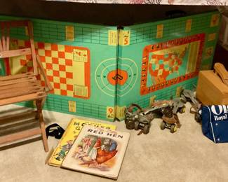 Children’s folding game table in great condition, skates and folding chairs